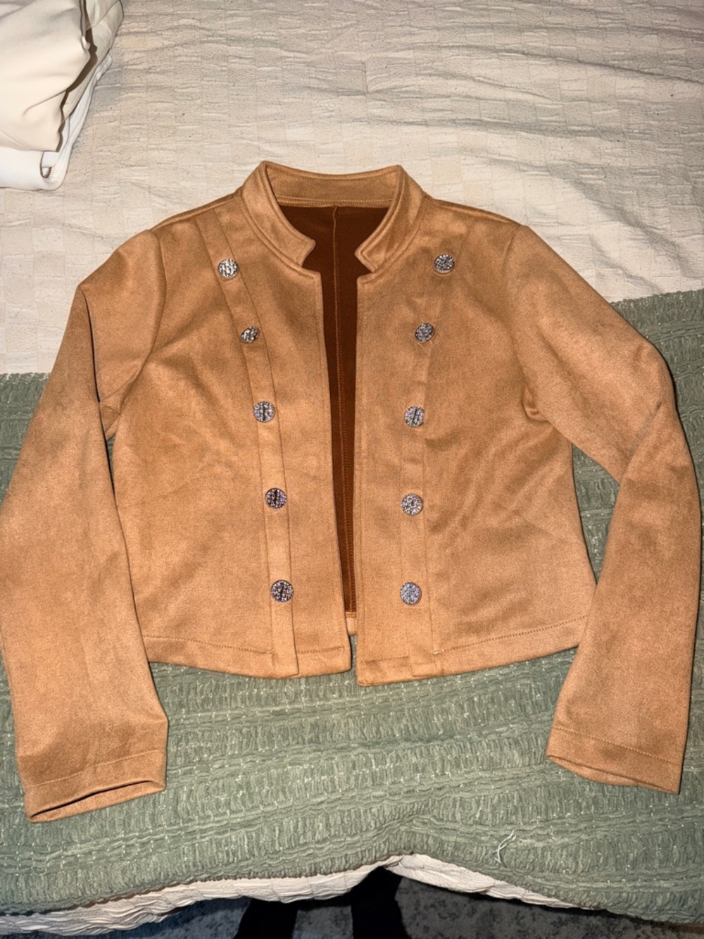 Women's Tan Military-Style Suede Jacket
